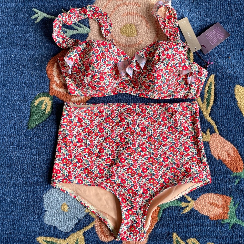 J. Crew Liberty Floral two piece swimsuit 34B Small NWT